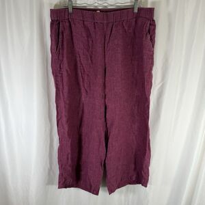 Eileen Fisher Organic Linen Pants Women's Large Purple Pull On Pockets Wide Leg